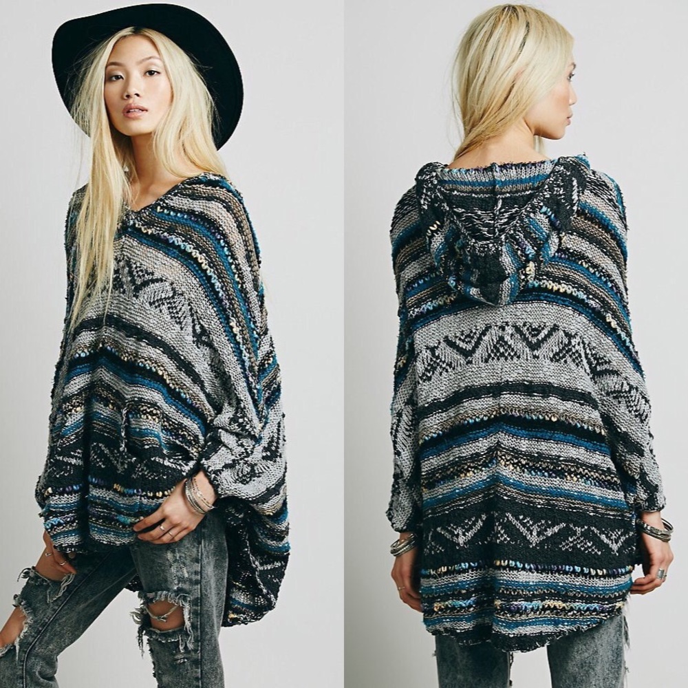 Free People Bubble Tea Poncho Sweater